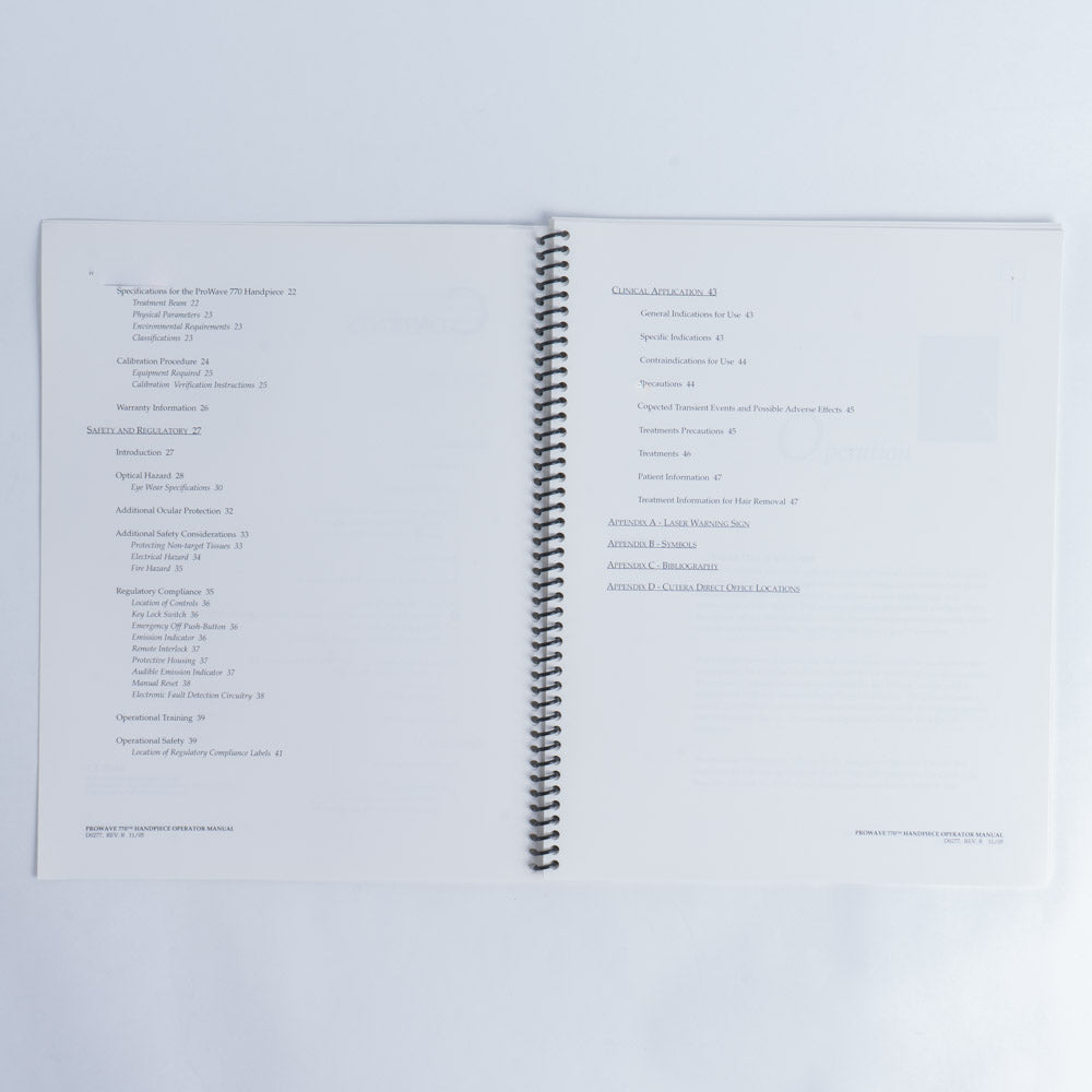 Cutera Prowave 770 Handpiece Treatment Guidelines Manual Booklet D0277