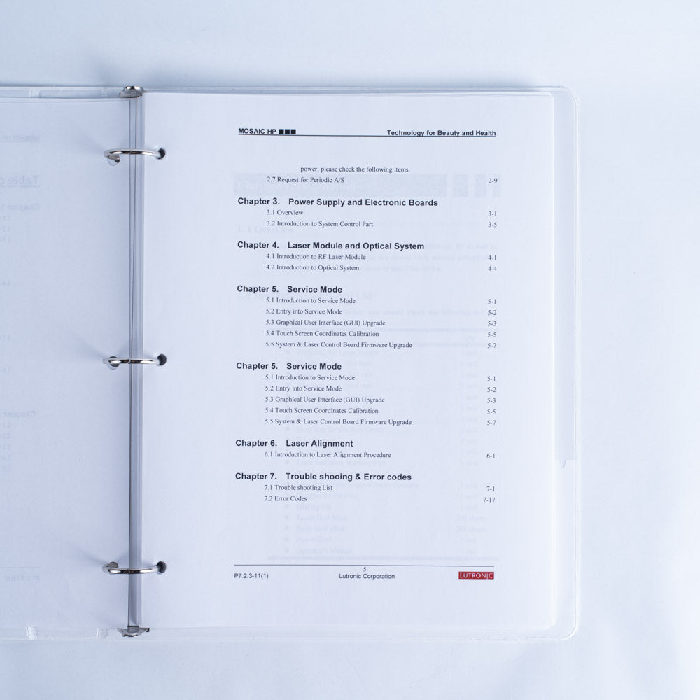 Lutronic Mosaic HP Fractional Tech - OPERATORS / SERVICE MANUAL - P7.2.3-11(1)