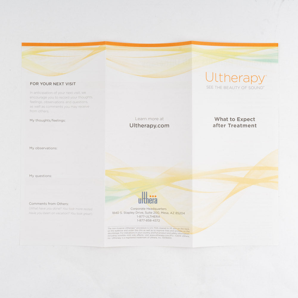Ultherapy Ulthera - "What to Expect After Treatment" Patient Take home Brochure (Qty 123)