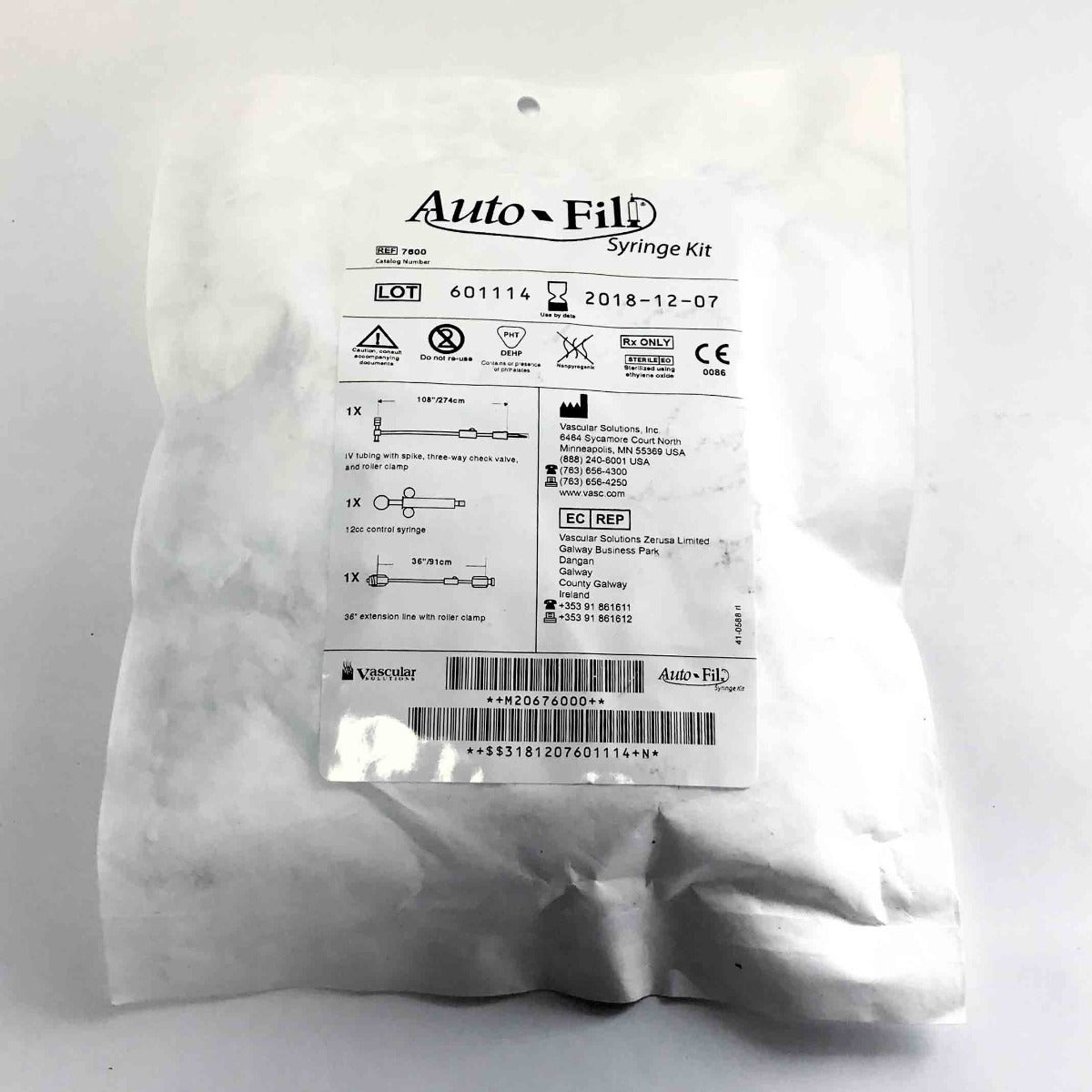 Vascular Solutions - Auto Fil Syringe Kit 36" Extension Line with Roller Clamp