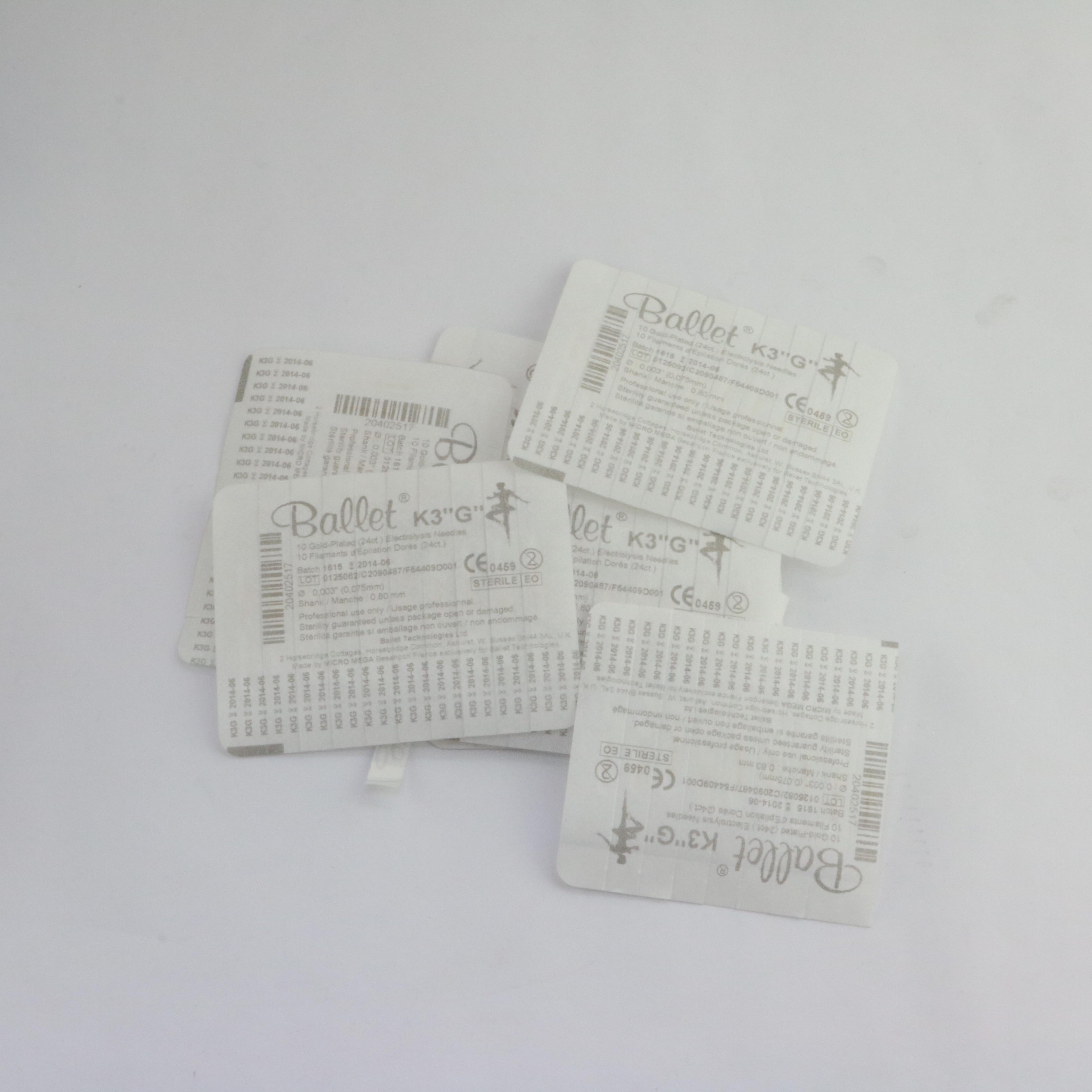 Ballet K3 G Gold-Plated 0.075mm x 0.80mm Electrolysis Needle LOT OF 83 EXP 2014