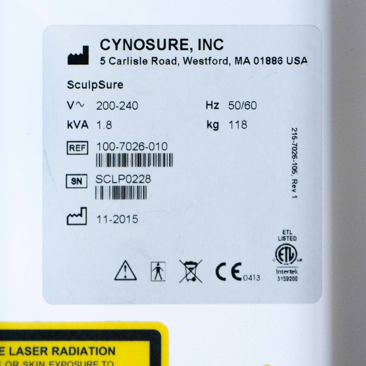 2015 Cynosure SCULPSURE Diode Laser Non-Invasive 1060 Body Sculpting Contouring