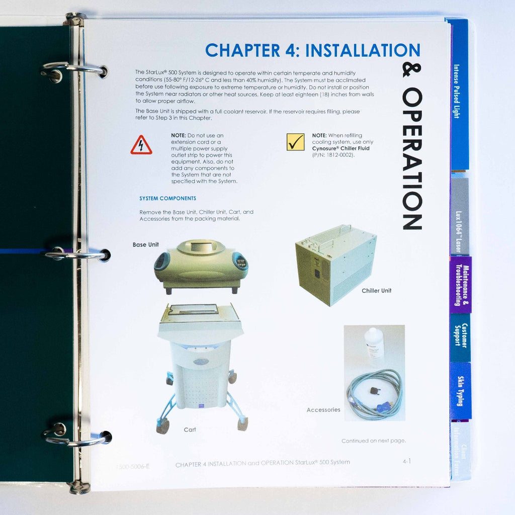 Cynosure Palomar STARLUX 500 Operators Manual - P/N 1500-5001-K *NEW*