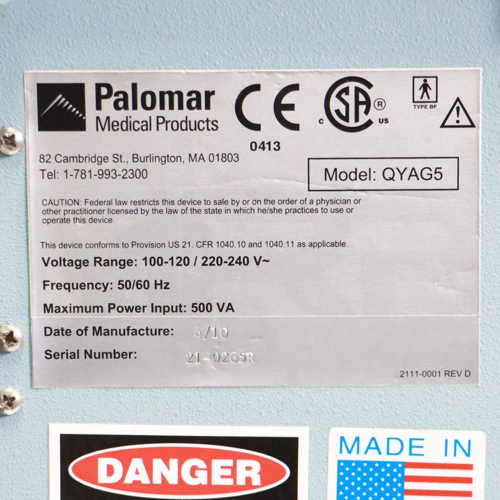 2010 Cynosure Palomar Q-YAG 5 Nd:Yag Laser System Parts As-Is