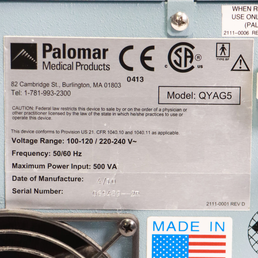 2010 Cynosure Palomar Q-YAG 5 Nd:Yag Laser System Parts As-Is