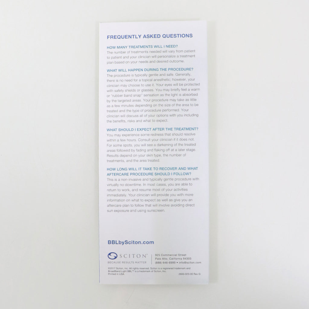 Sciton BBL Broadband Light 'Beautiful Skin With The Power of Light' Brochure x20