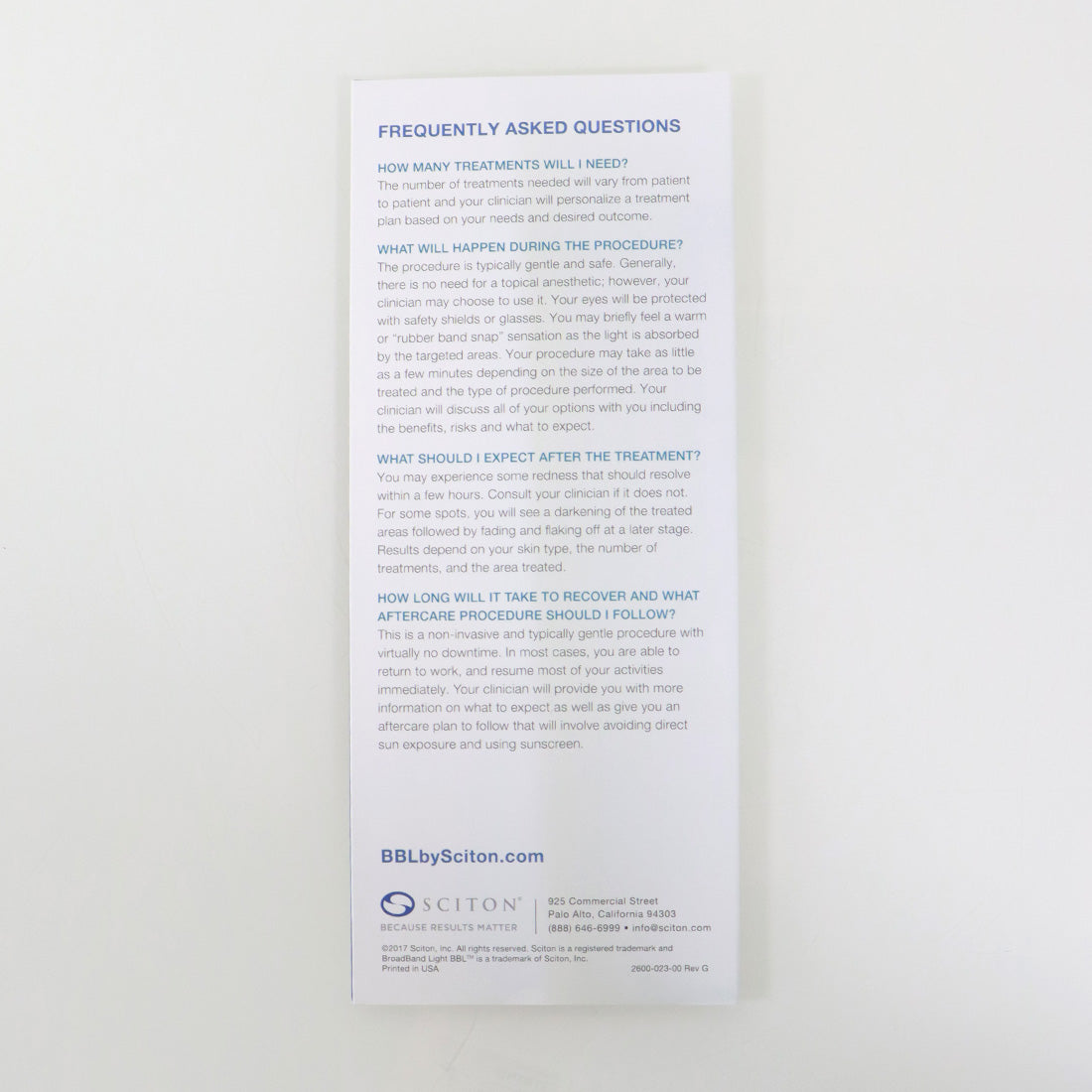 Sciton BBL Broadband Light 'Beautiful Skin With The Power of Light' Brochure x20