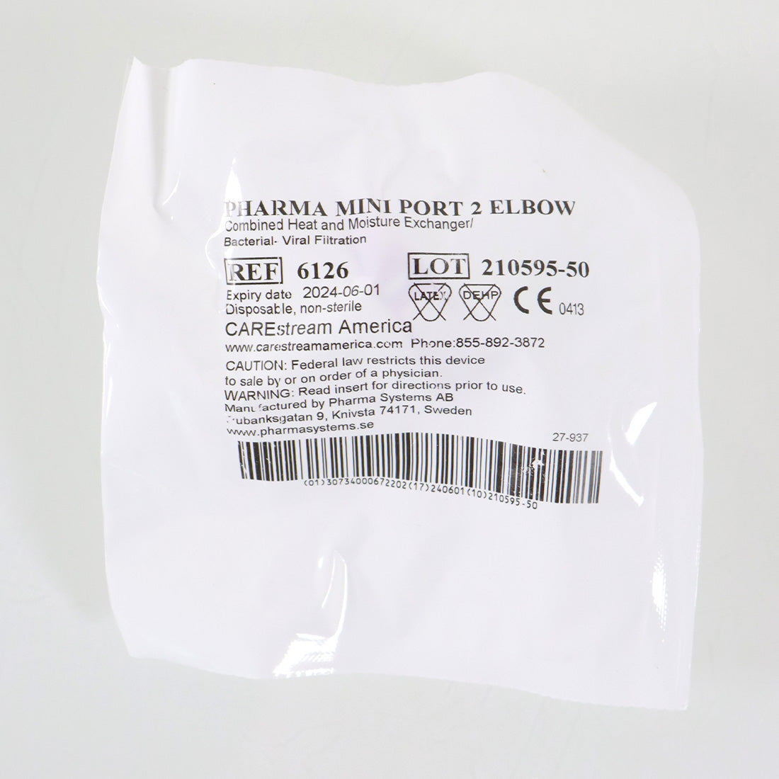 Pharma Systems Pharma Mini Port HME Filter Straight w/ Elbow 6126 EXP 6/24