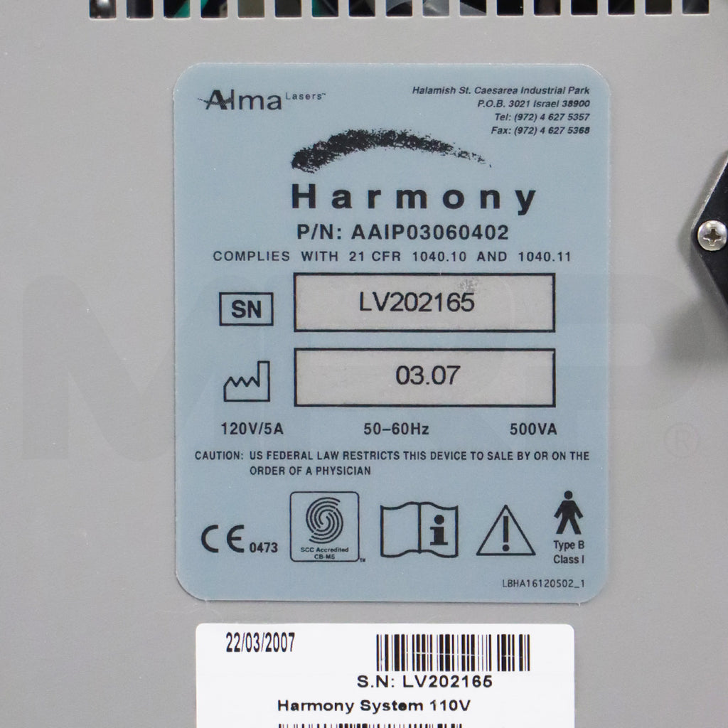 2007 Alma Harmony Skin Rejuvenation Tattoo Removal IPL System