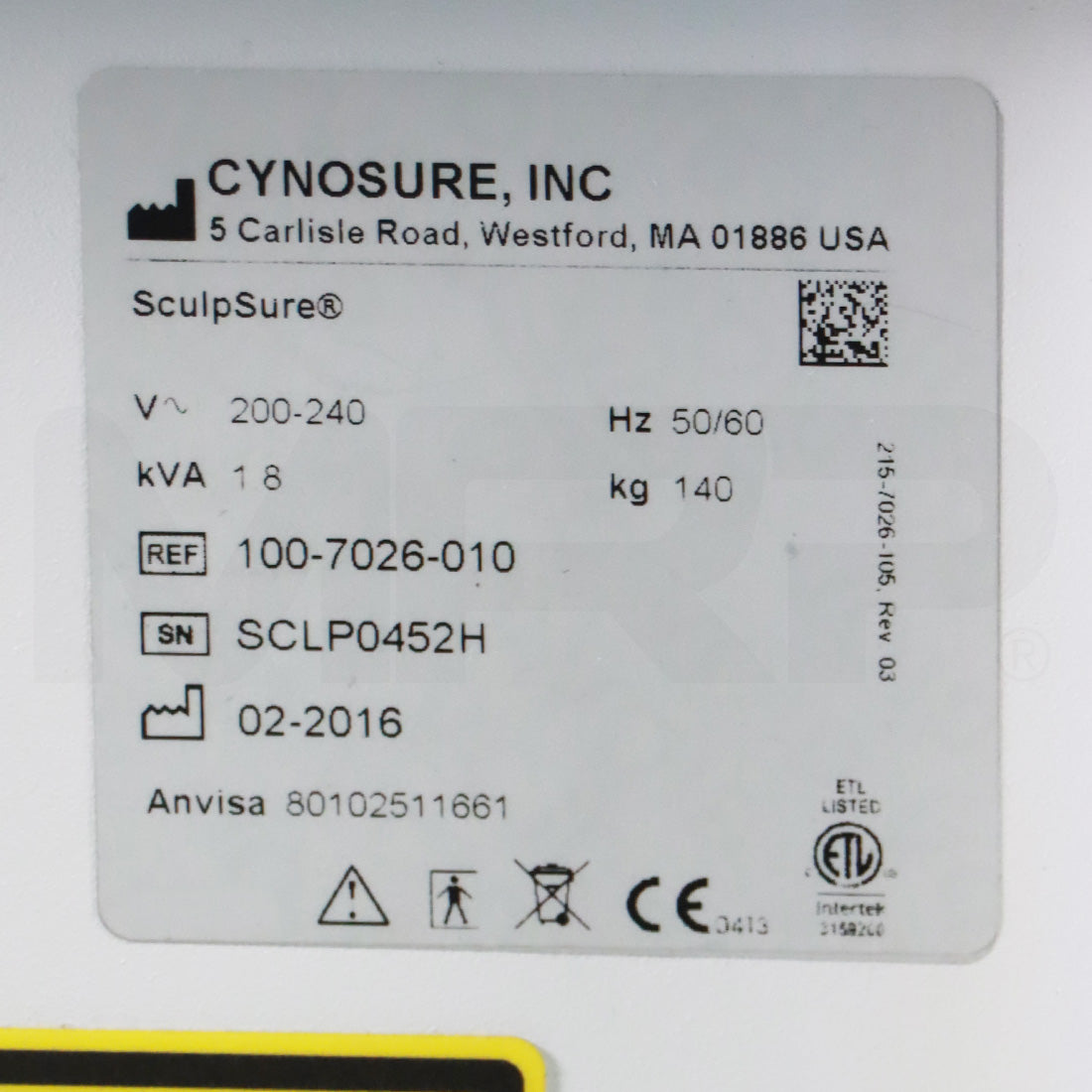 2016 Cynosure SculpSure Diode Laser Submental Body Contouring System