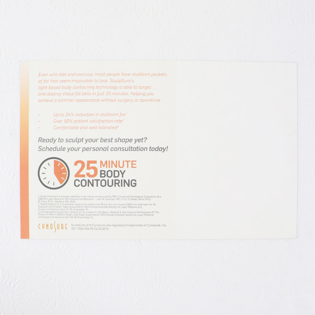 2016 Cynosure SculpSure Patient Information Marketing Postcard 921-7026-006