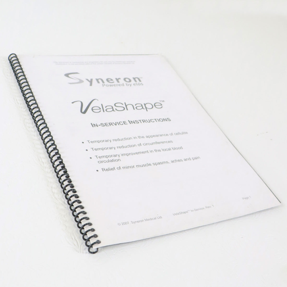 2007 Syneron Medical VelaShape In-Service Instructions Guide Manual Rev.1