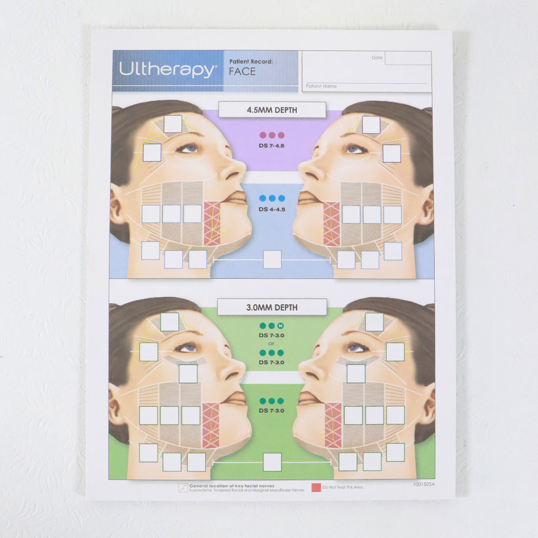 Ulthera Ultherapy Patient Record Face Record Sheet 4.5mm 3mm 16x Sheets