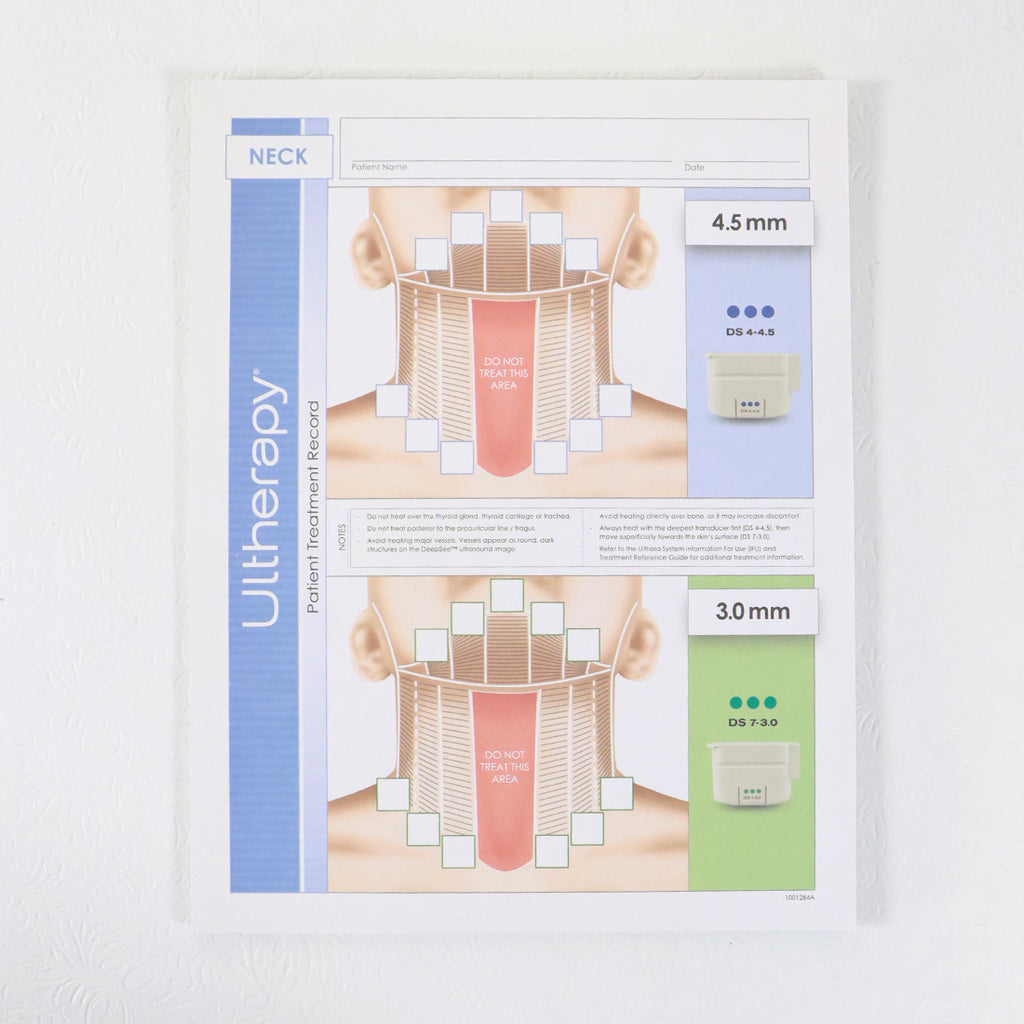 Ulthera Ultherapy Patient Record Neck Record Sheet 4.5mm 3mm 23x Sheets