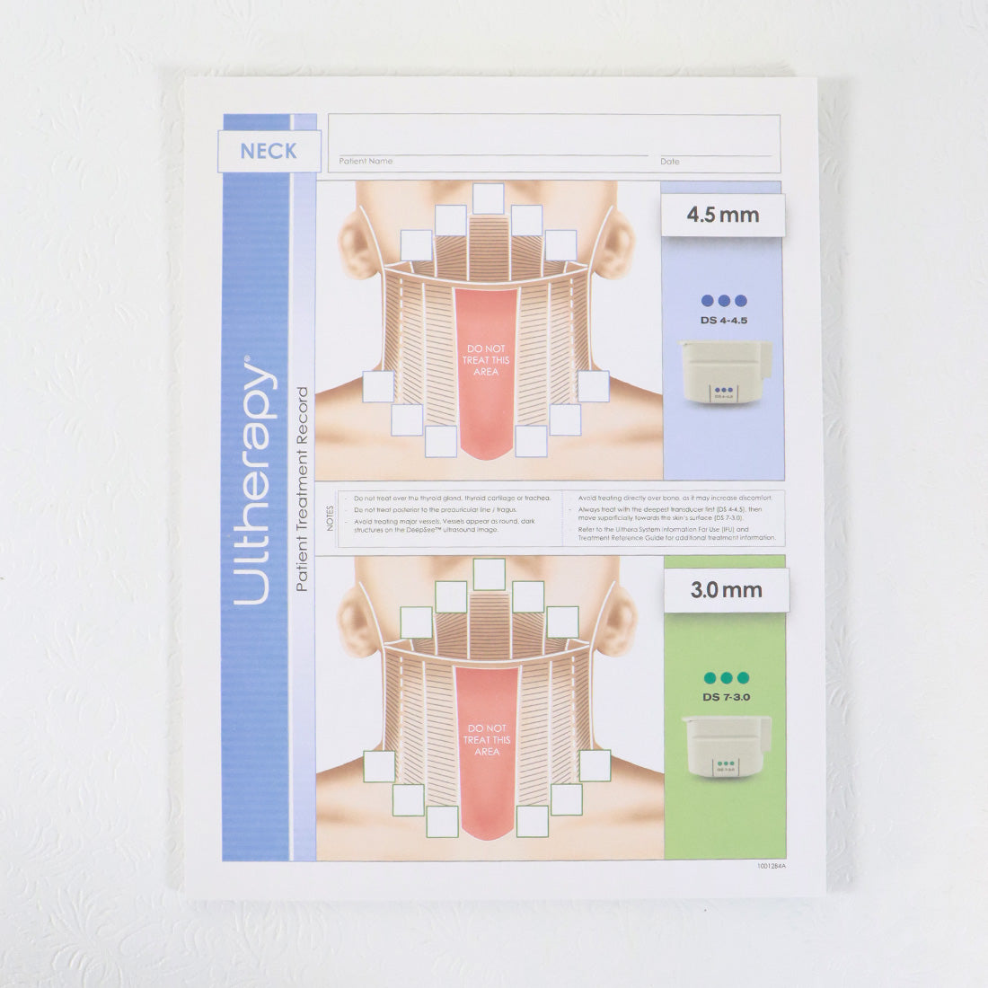 Ulthera Ultherapy Patient Record Neck Record Sheet 4.5mm 3mm 23x Sheets