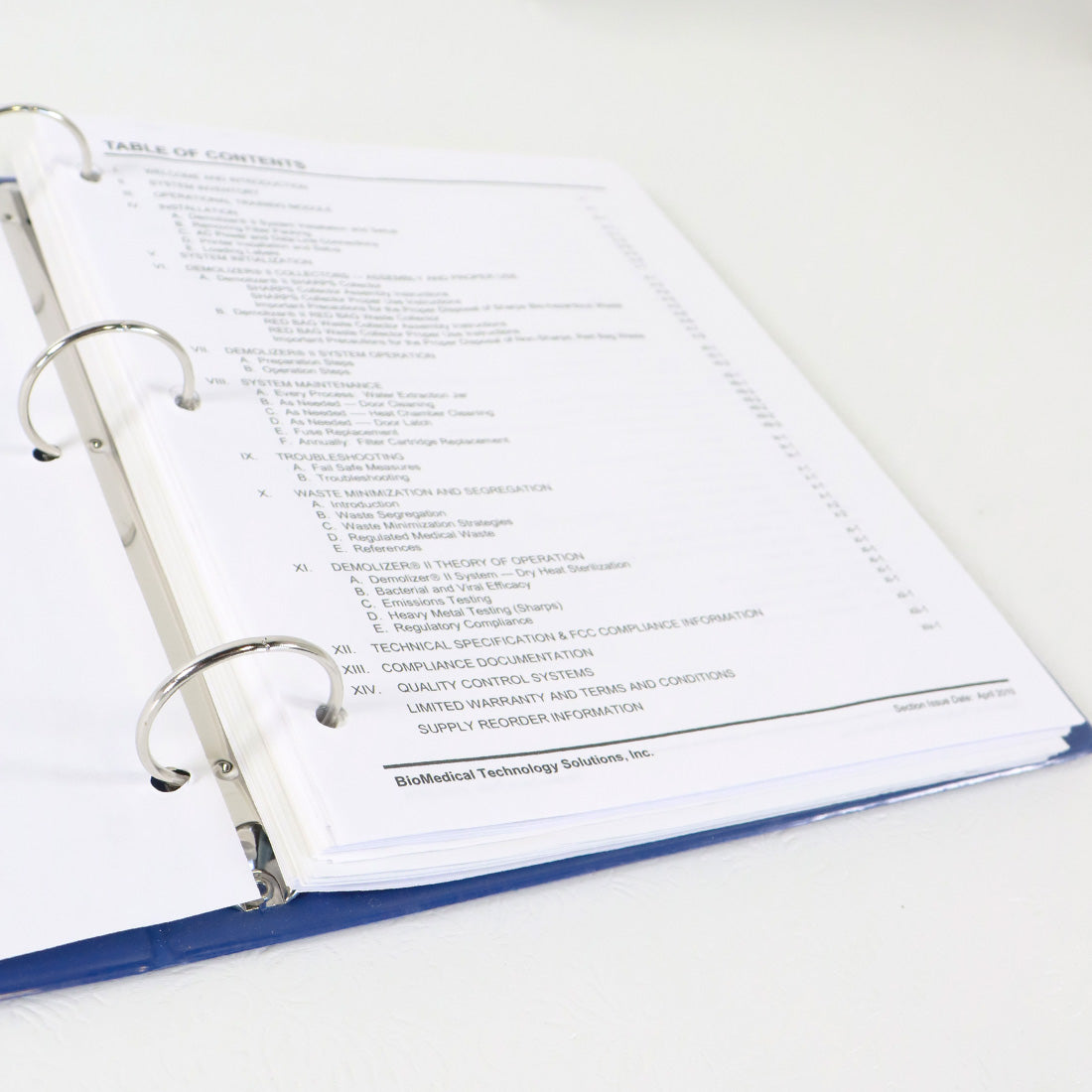 BioMedical Technology Solutions Demolizer II Operator's Manual Process Log Book