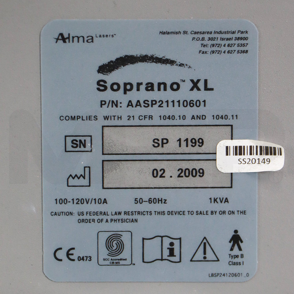 2009 Alma Soprano XL 810nm Diode Laser Hair Removal System