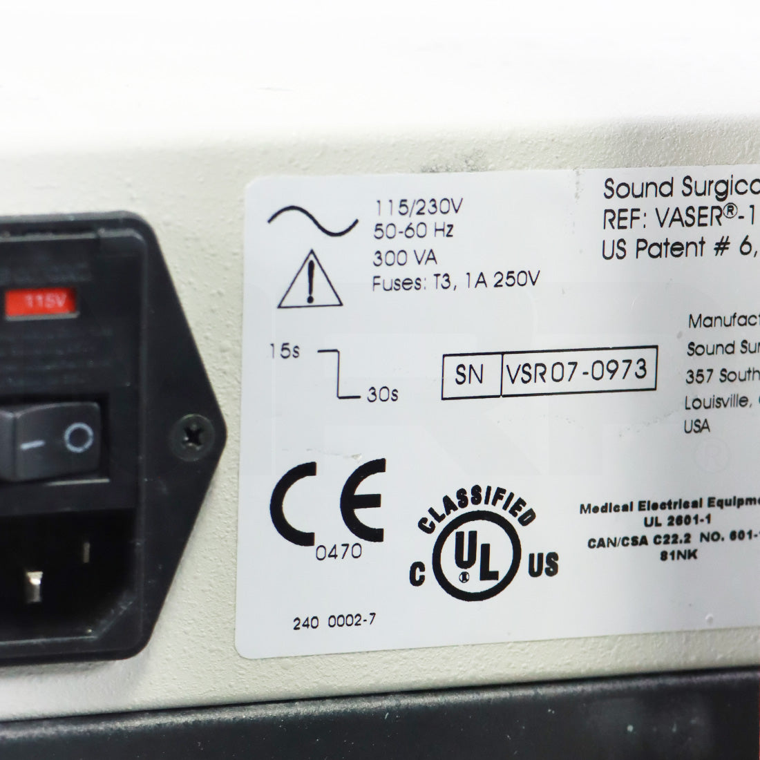 Sound Surgical Technologies Vaser-1 Amplifier Cart Aspiration Workstation