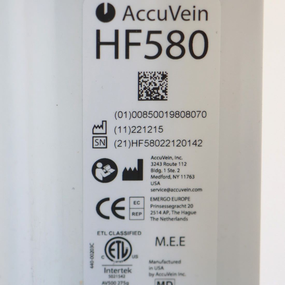 AccuVein Vein Finder HF580 w/ Rolling Stand Illuminator AV500 HP Handpiece