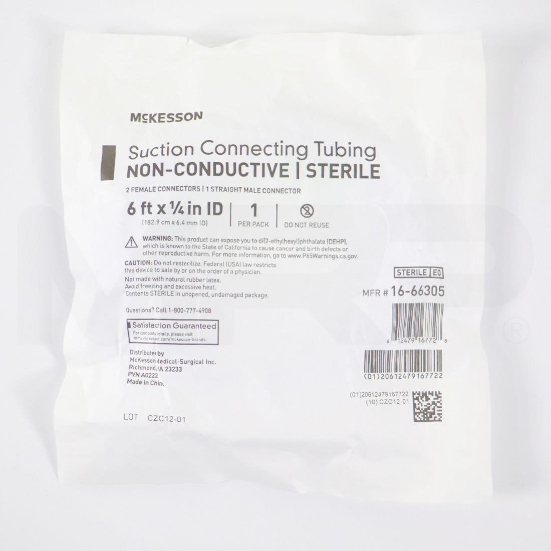 McKesson Suction Connecting Tubing 6' by 1/4" Non-Conductive Sterile