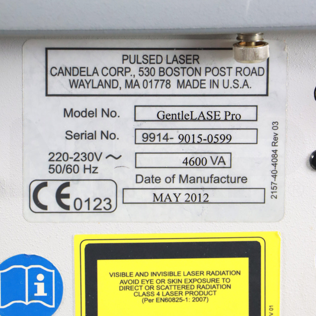 2012 Candela GentleLASE Pro System Label