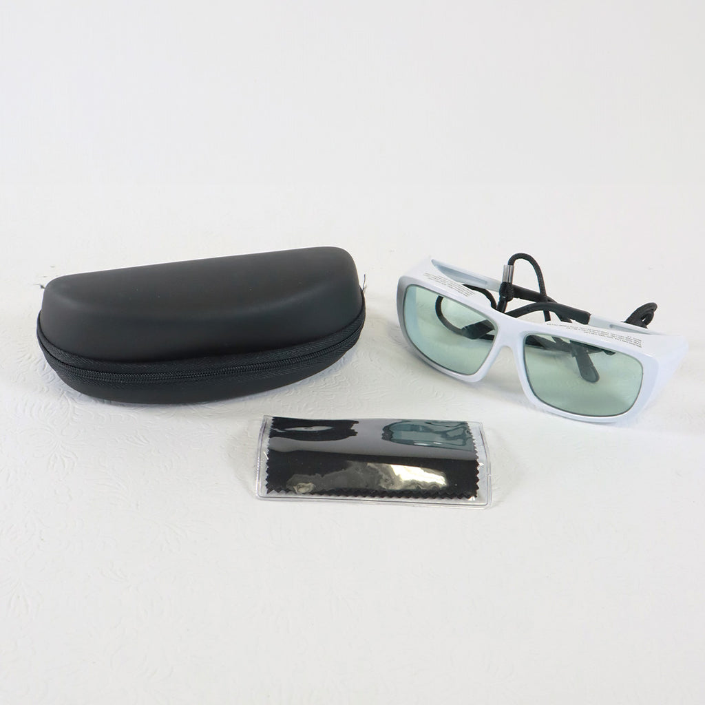 Innovative Optics PPE Safety Glasses White Frame Light Blue Lens 1400-2400 OD4