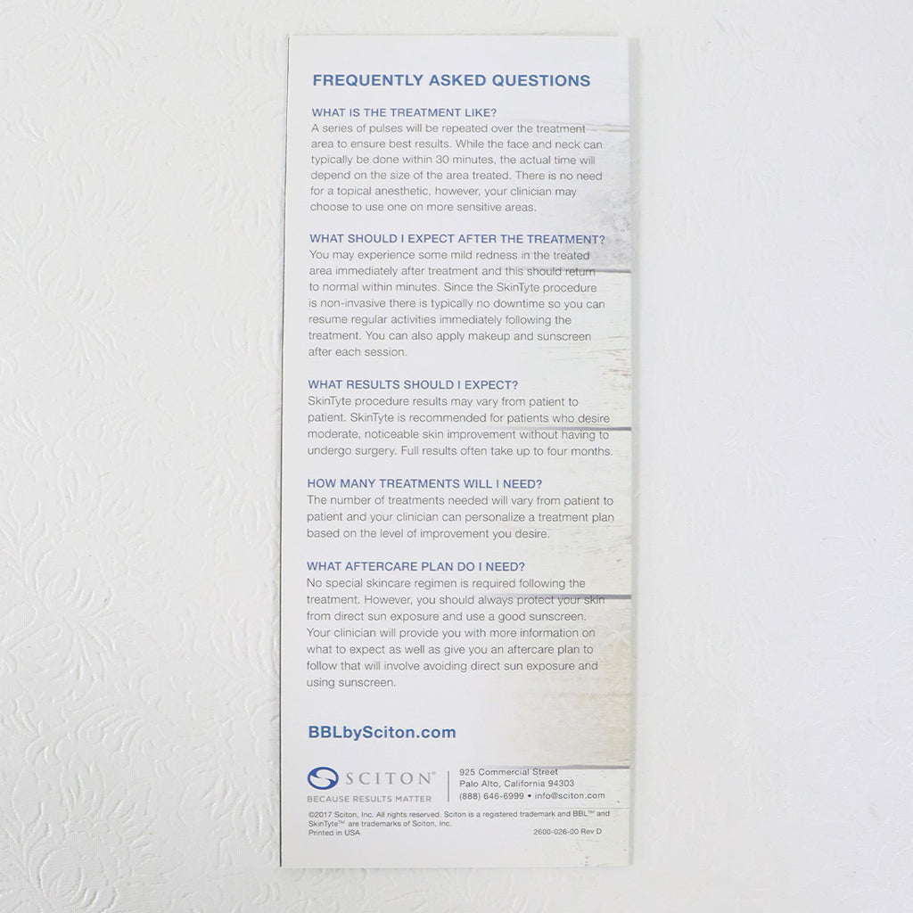 Sciton SkinTyte Love the Skin You're In Marketing Brochures 10pk