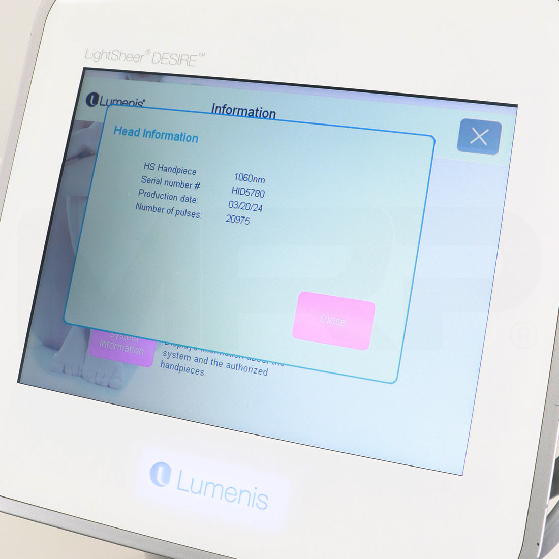 2018 Lumenis LightSheer Desire Diode System HS 1060nm Handpiece Screen