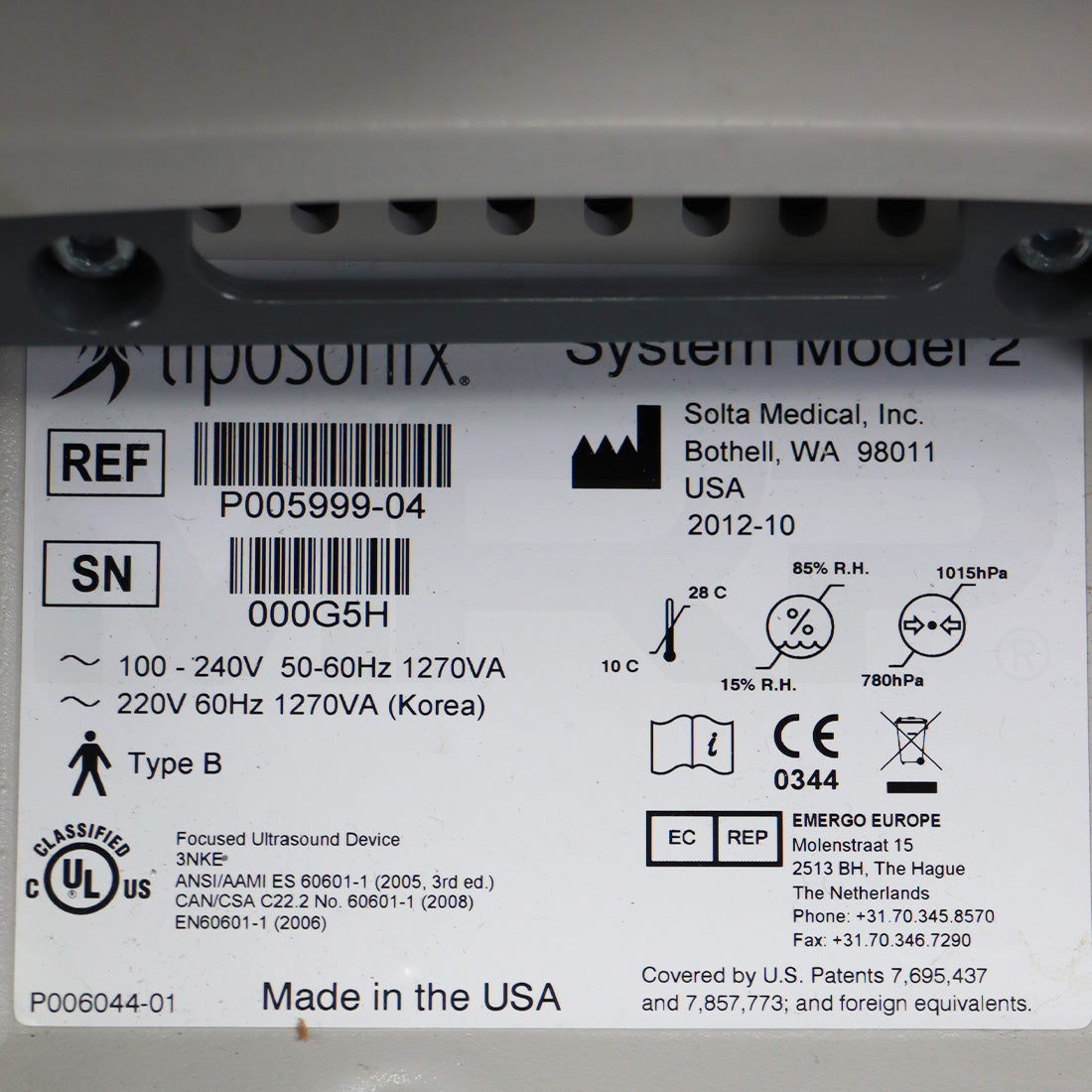 2012 Liposonix Model 2 Focused Ultrasound Body Contour Fat Cellulite Reduction System