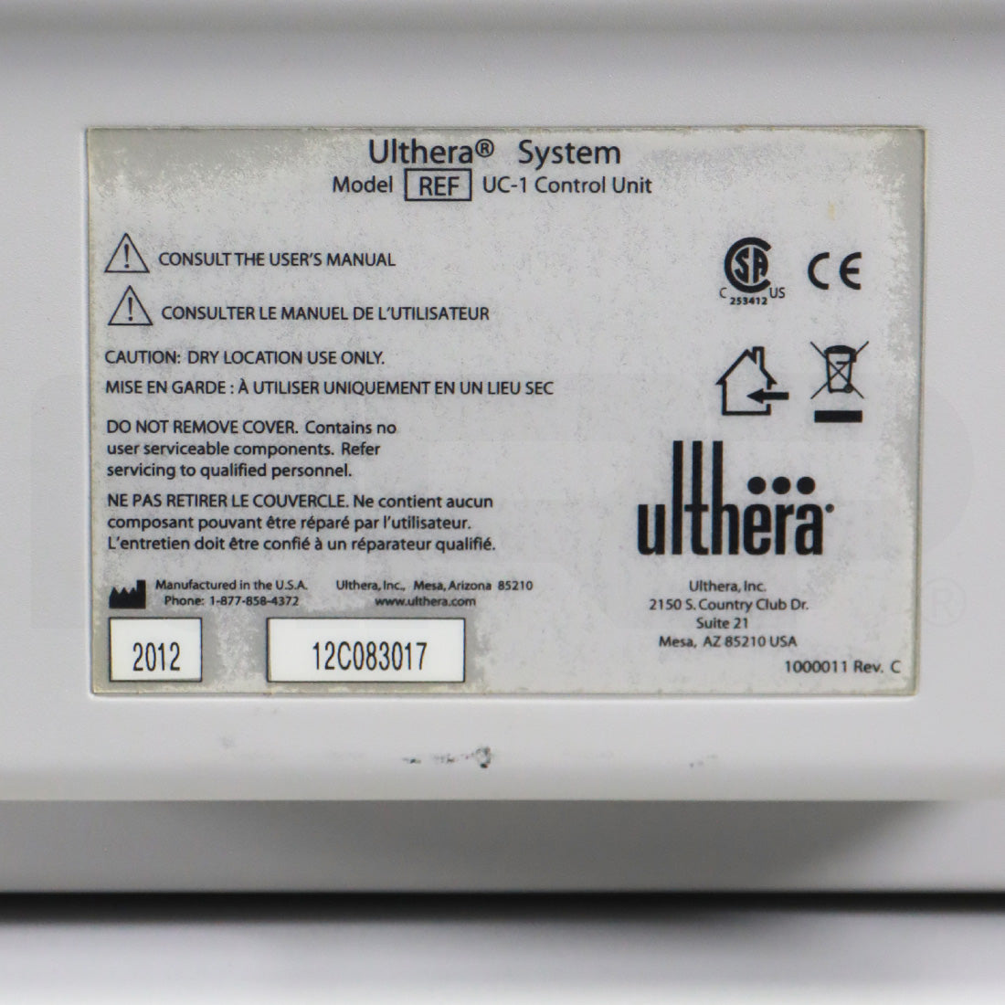 2012 Ulthera Ultherapy DEEPsee Ultrasound Skin Tightening Contouring Device