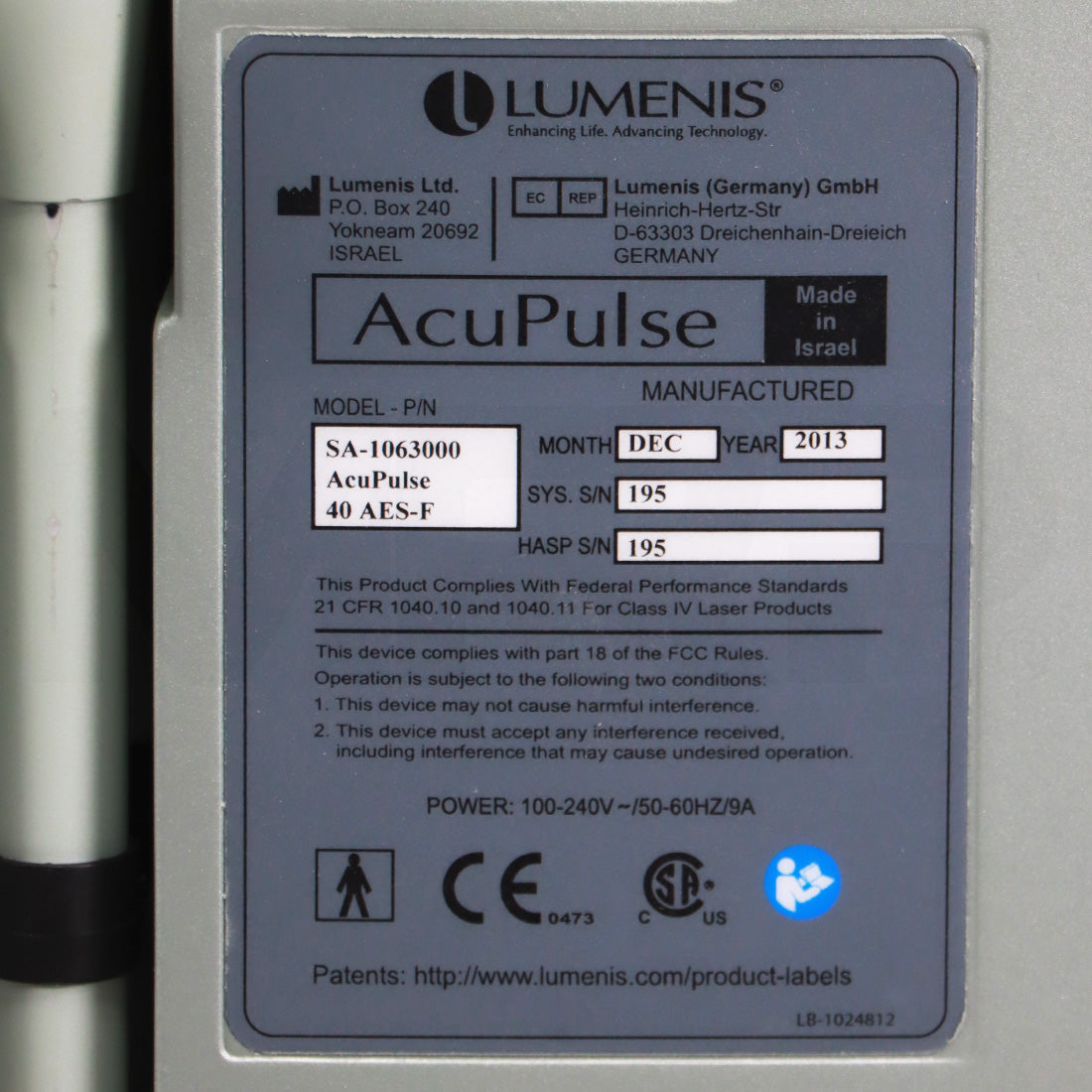 2013 Lumenis AcuPulse CO2 Scanner AcuScan 120 Laser Device