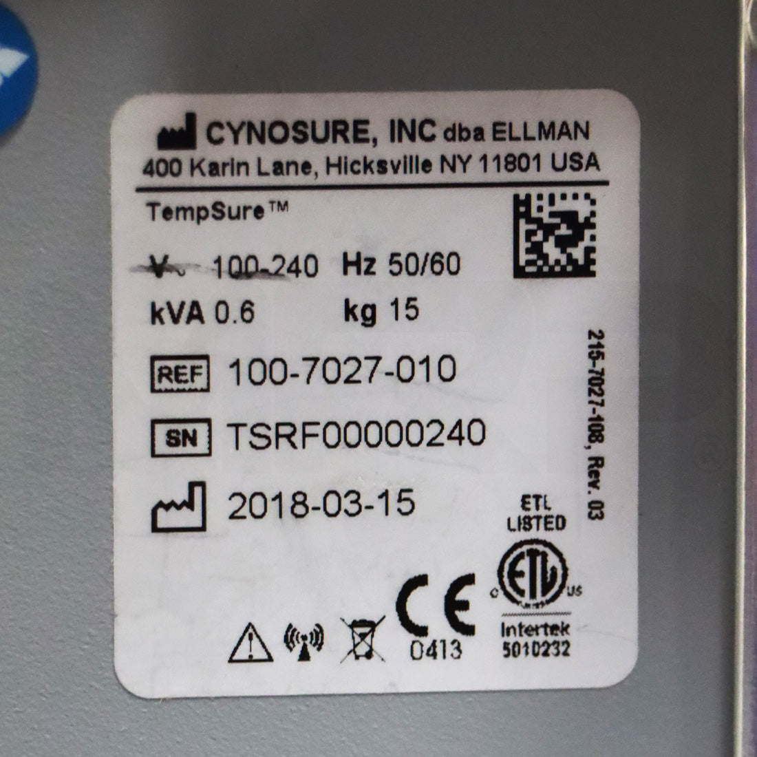 2018 Cynosure Ellman TempSure Skin Tightening System Serial