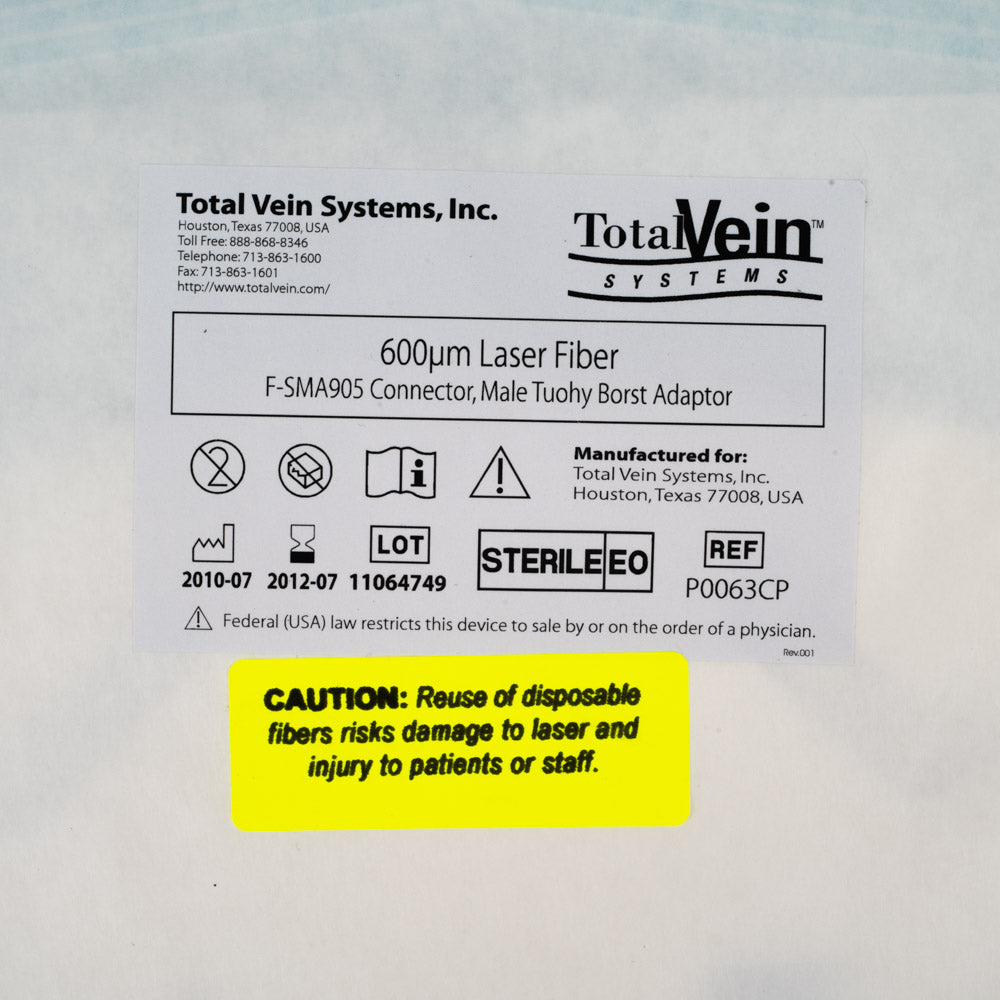 TotalVein 600um Laser Fiber F-SMA905 Connector, Male Tuohy Borst Adaptor P0063CP