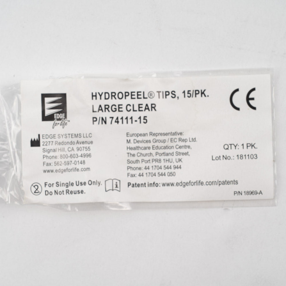 Edge Systems Hydropeel Tips 10/PK Large Clear P/N 74111-15 - Single Use