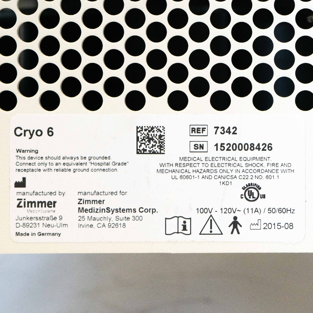 Zimmer Cryo 6 Patient Skin Cooling Air Chiller Cryo Therapy System -30ºC