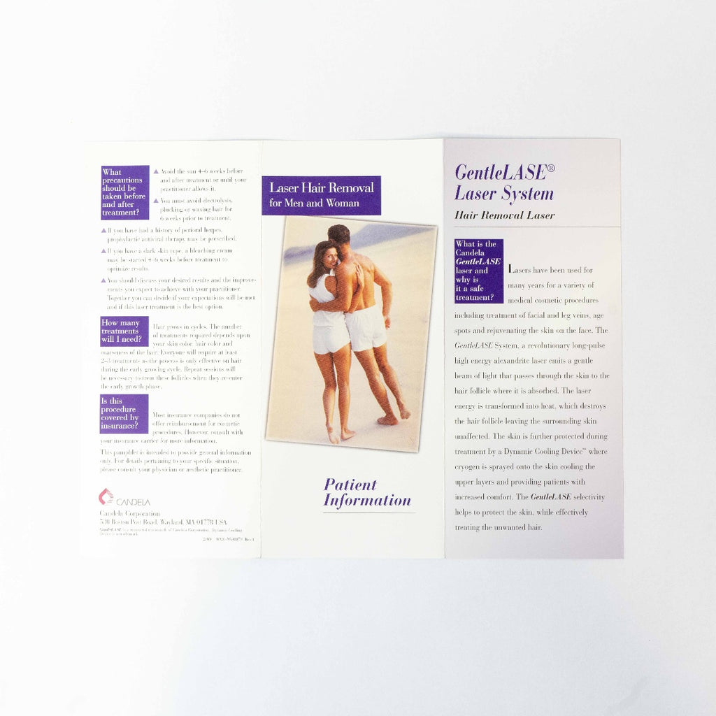 Cutera GentileLASE Laser System Hair removal Patient Information Brochure - LASE