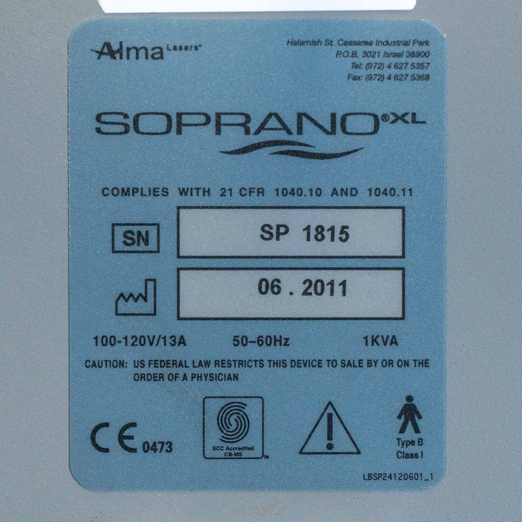 2011 Alma Soprano XL 810nm Diode Laser - Hair Removal System SP1815 *0 SHOTS*