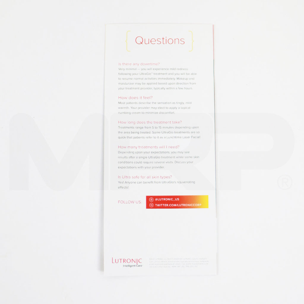 Lutronic Ultra Glo Glowing Skin All Types Year Yound Treatment Brochure x47 Pk