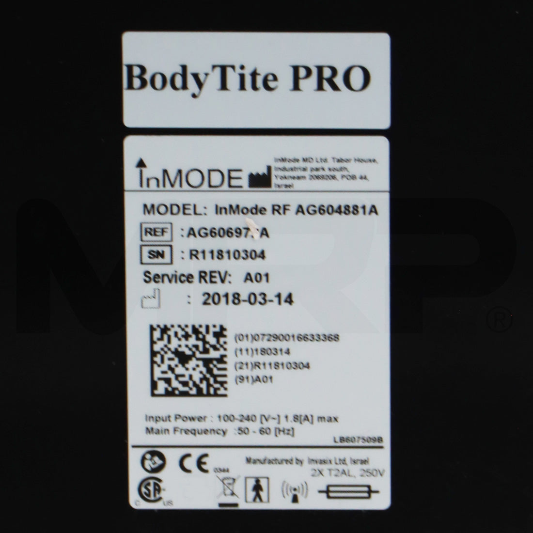 2018 InMode BodyTite Pro System Label