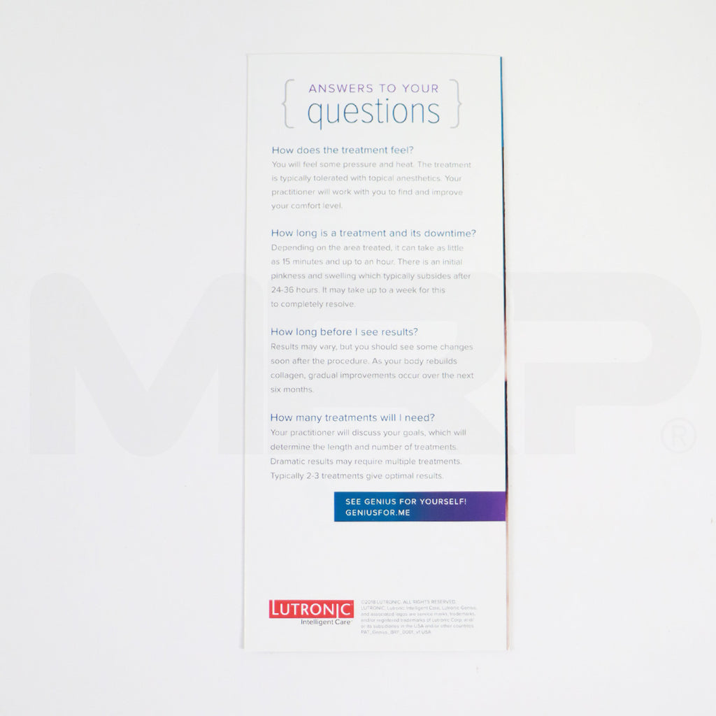 Lutronic Genius RadioFrequency RF "That's Genius" Office Marketing Brochure x12