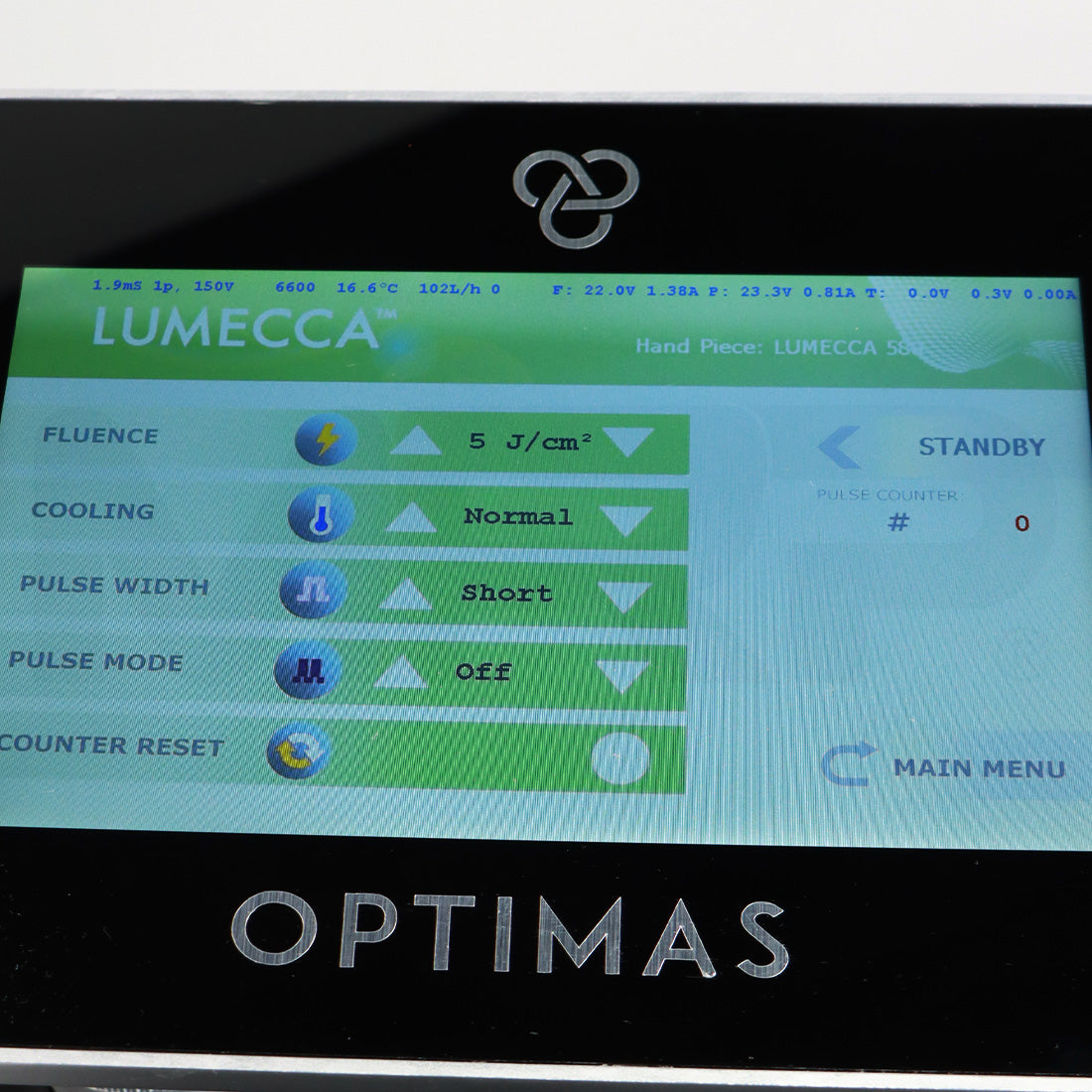 2022 InMode Optimas System Lumecca 580 Handpiece Screen