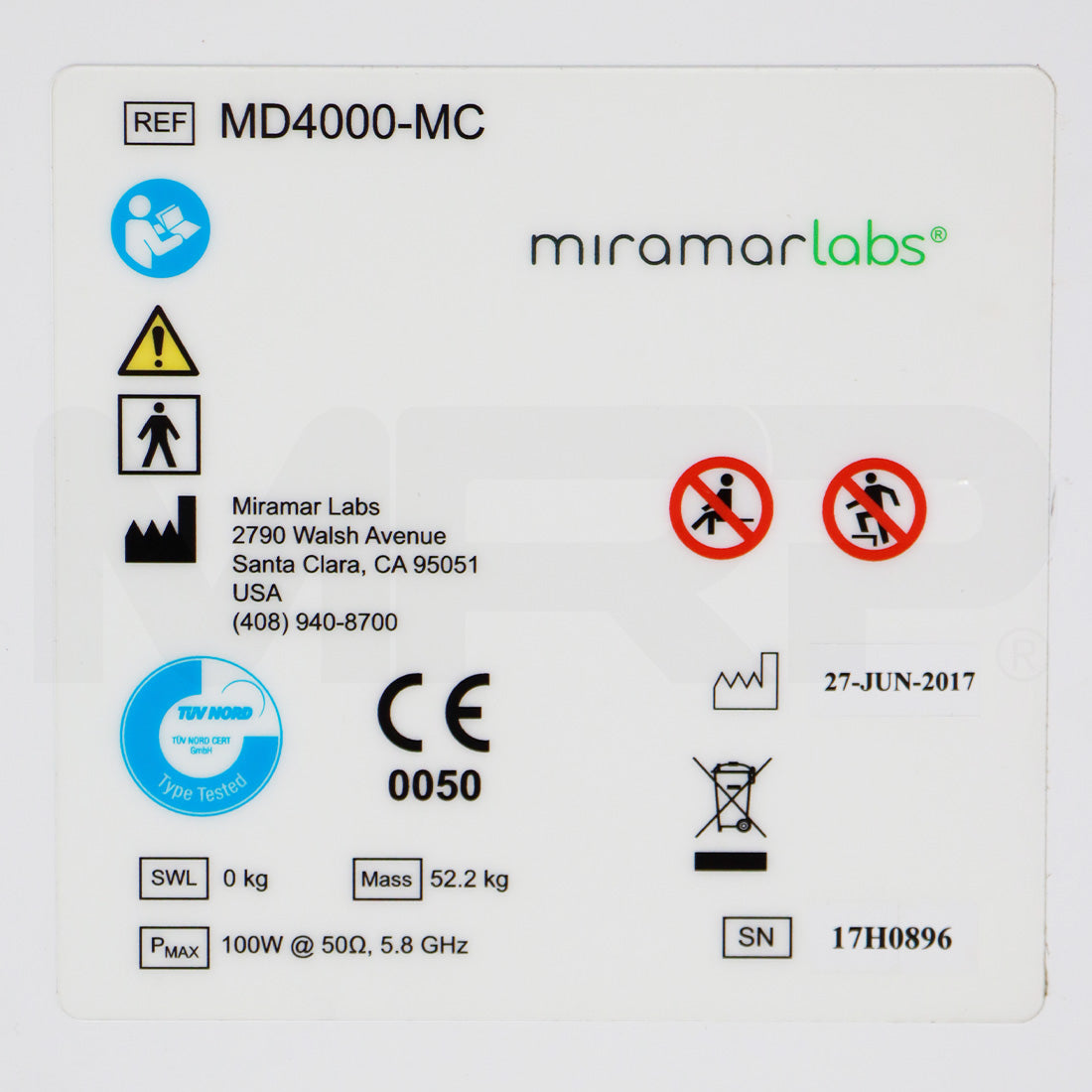 2017 Miramarlabs MiraDry Sweat Odor Reduction Treatment Device MD4000-MC