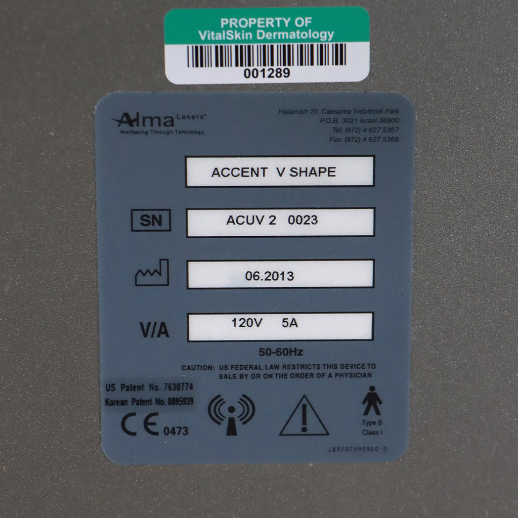 2013 Alma Accent VShape System Body Contour RF Pixel Large BiPolar Ultra