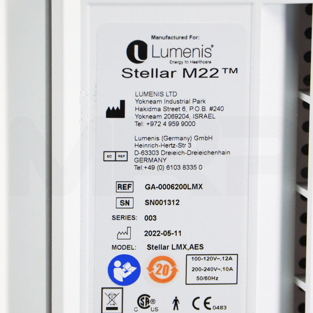 2022 Lumenis Stellar M22 System Label