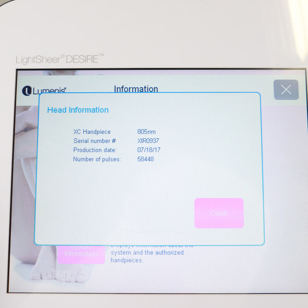 2017 Lumenis LightSheer Desire Diode Laser Hair Removal HS XC Handpieces