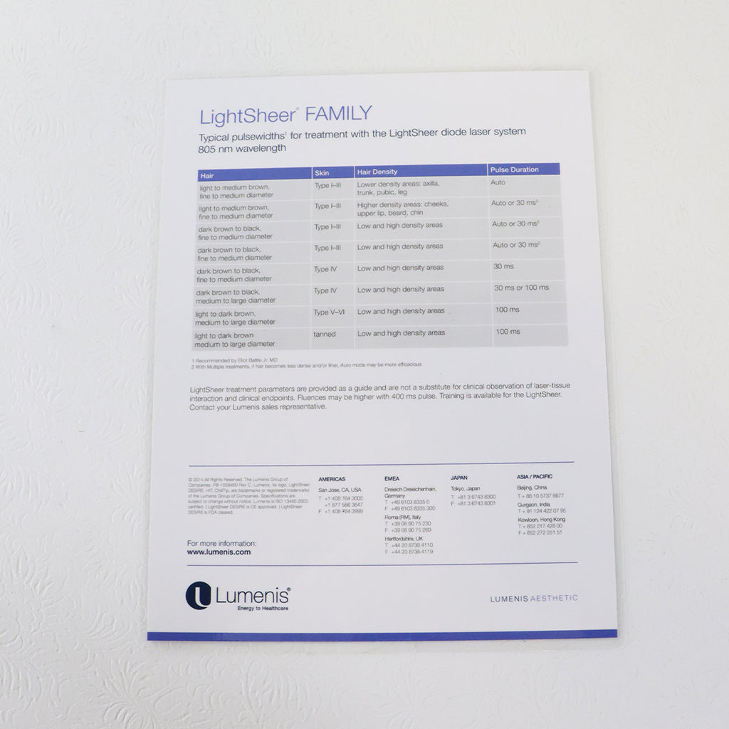 Lumenis LightSheer Family Fluences Guide PB-1038400