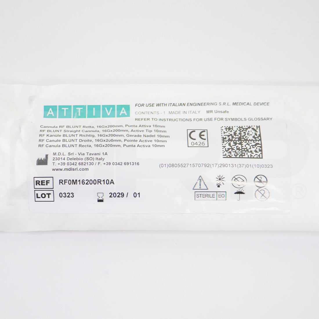 Attiva RF Blunt Straight Cannula 22gx50mm Active Tip 10mm