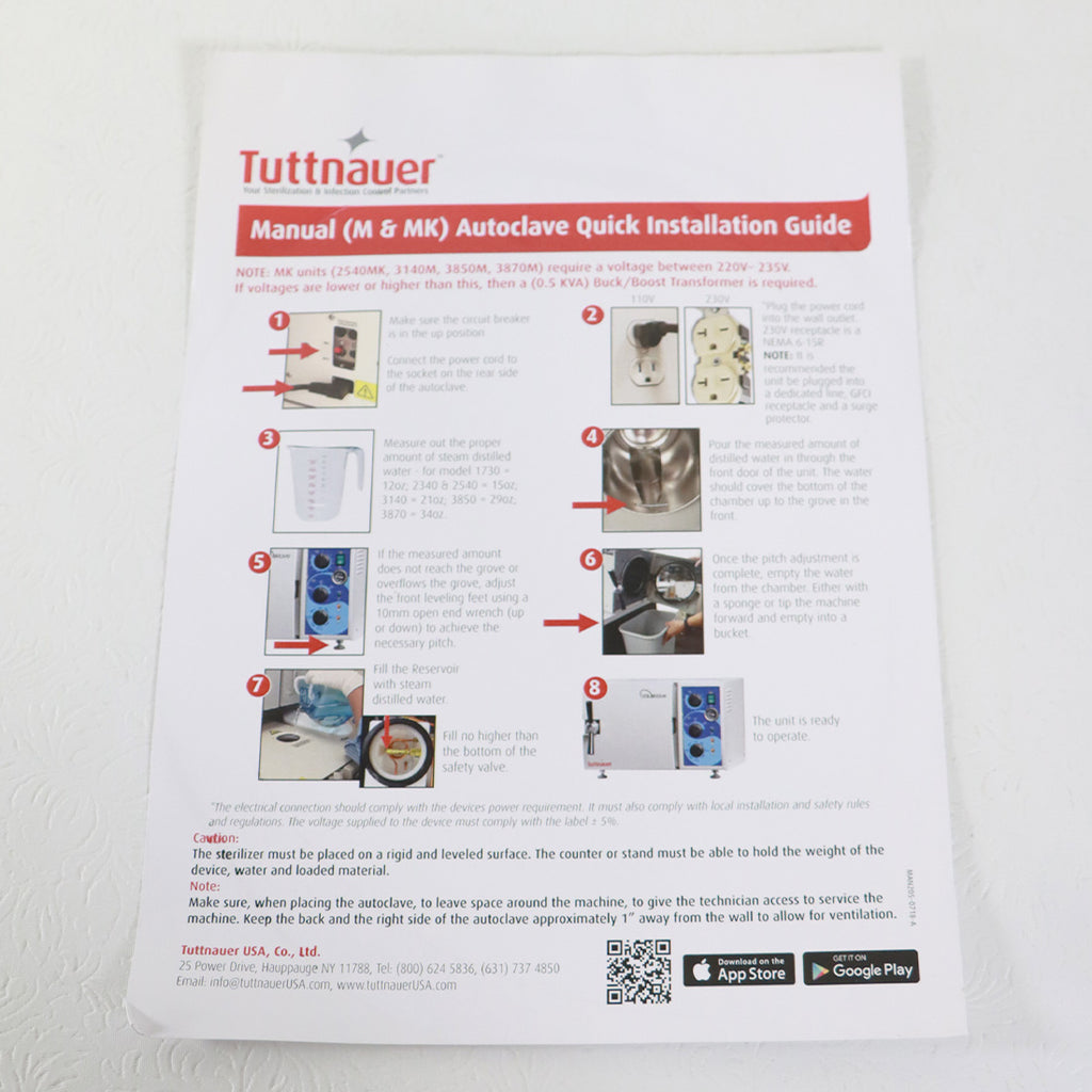 Tuttnauer Manual Autoclave Quick Installation Guide Chamber Brite Hose Kit