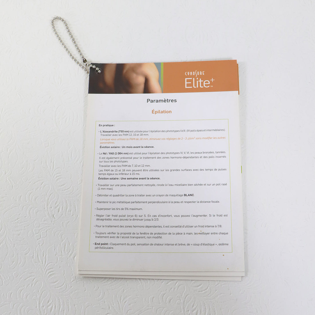 Cynosure Elite+ Treatment Guide Parameters French 7 Page