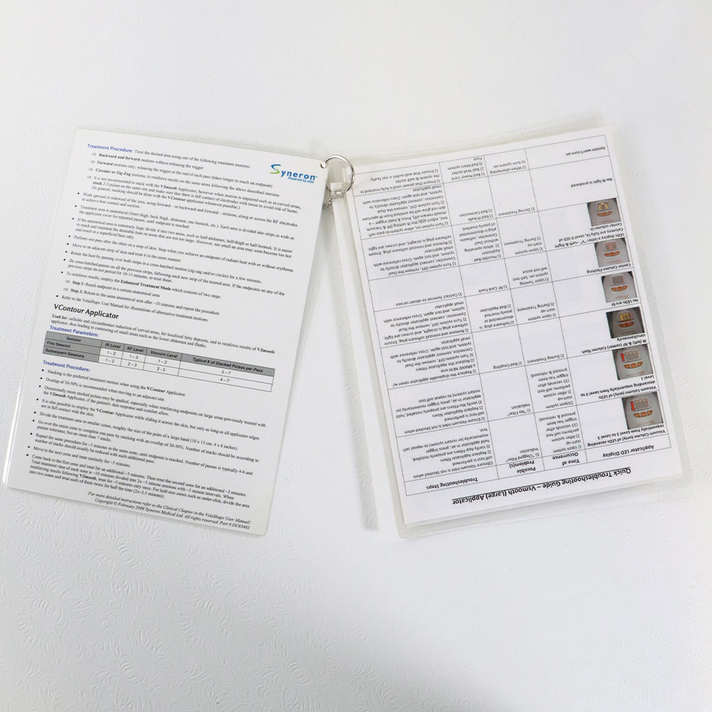 Syneron VelaShape Quick Reference Guide Cleaning Guideline Treatment Setting Set